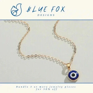 *NEW* 18K Gold Plated Stainless Steel Blue Mini Evil Eye Pendant Necklace